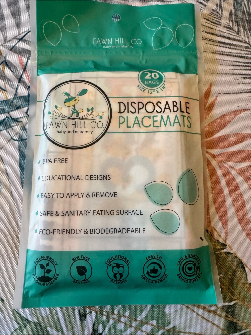 Disposable Placemat Bibs in Teal and White